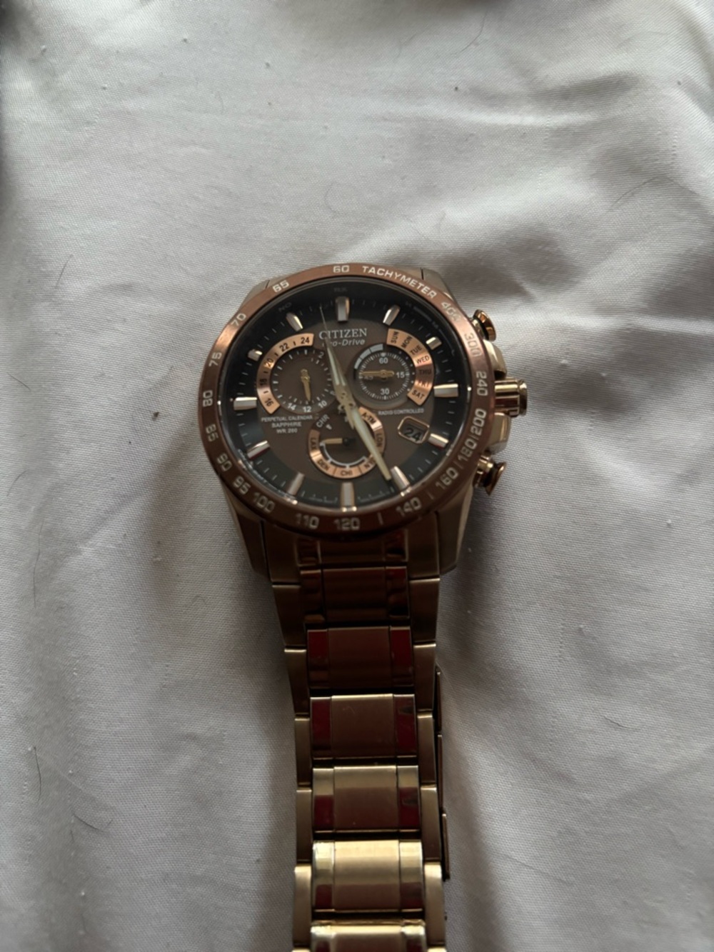 Citizen Rose Gold Tone Chronograph Watch with Black Dial
